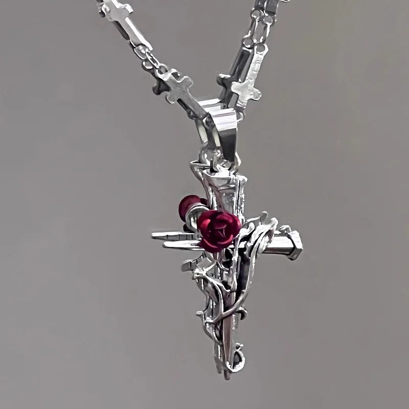 Matching couples Rose Cross Necklace