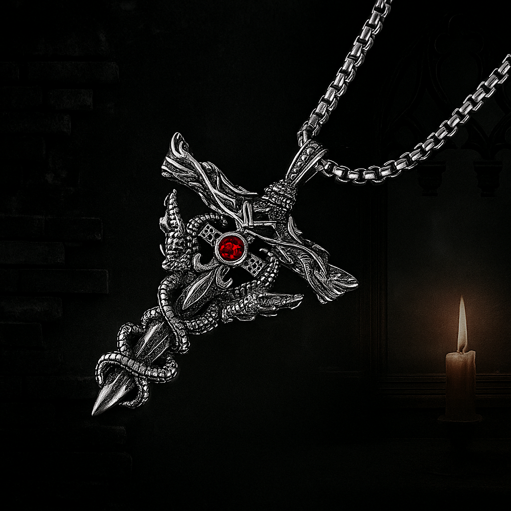 Double dragon Sword Pendant with necklace