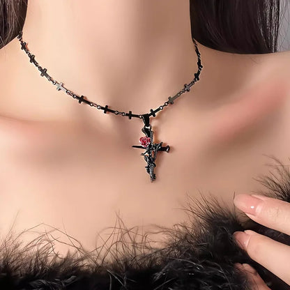 Matching couples Rose Cross Necklace