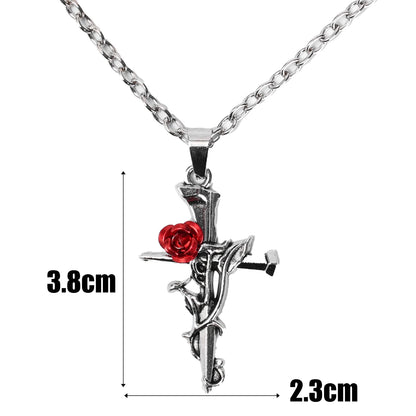 Matching couples Rose Cross Necklace