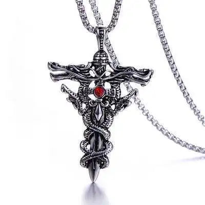 Double dragon Sword Pendant with necklace