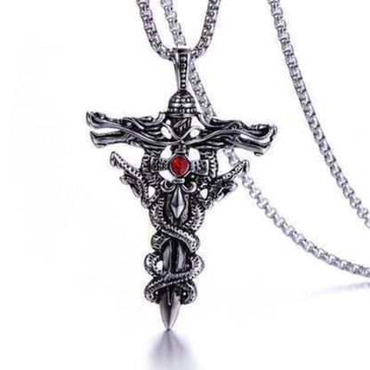 Double dragon Sword Pendant with necklace