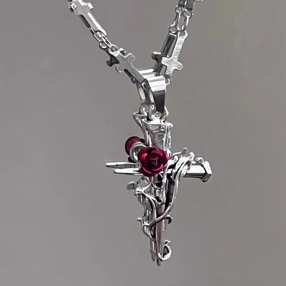 Matching couples Rose Cross Necklace
