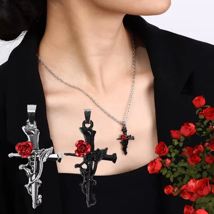 Matching couples Rose Cross Necklace