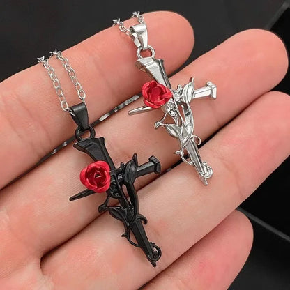 Matching couples Rose Cross Necklace