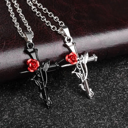 Matching couples Rose Cross Necklace